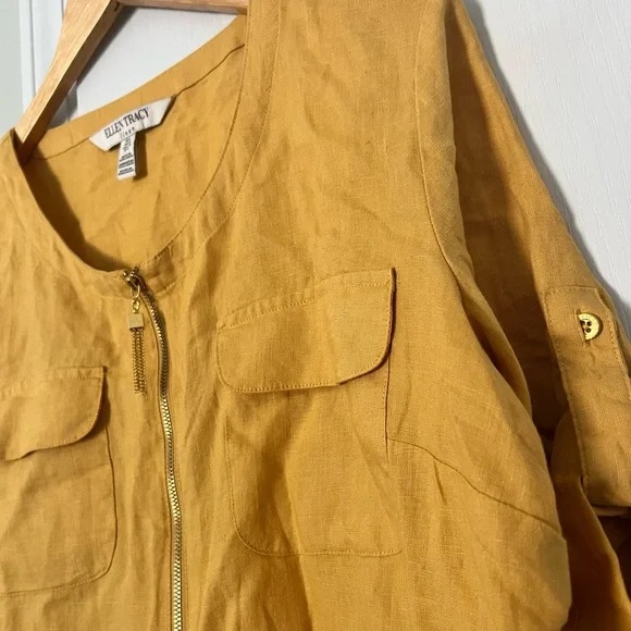 Ellen Tracy | yellow linen blouse - L - Picture 3 of 8